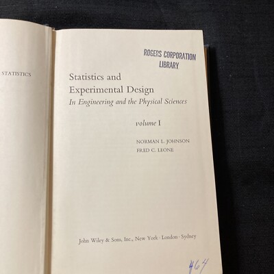 Statistics Experimental Design 1964 Hardcover