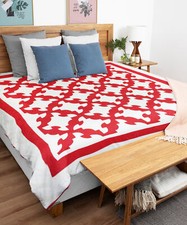 Patchwork Red  White Drunkards Path FINISHED QUILT