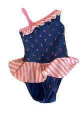 Jumping Bean Girls Size 6 One Piece Swimsuit Built In Skirt Blue Pink Nautical