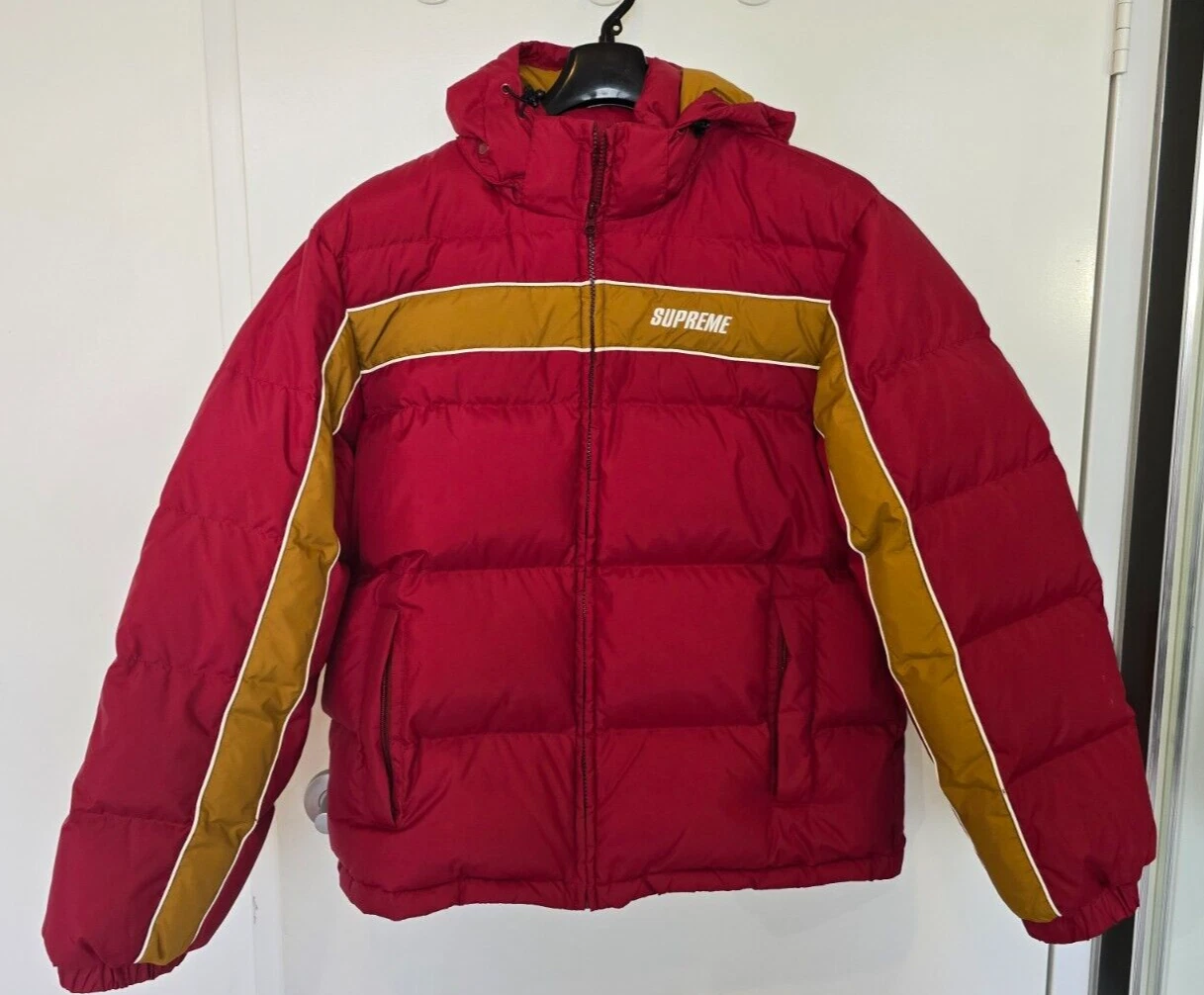 Supreme Stripe Panel Down Jacket Burgundy Size M Duck feather
