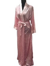 Vintage Lovely Pink Nylon Lorraine Robe Lace Trim Belted Waist 1 Pocket Medium