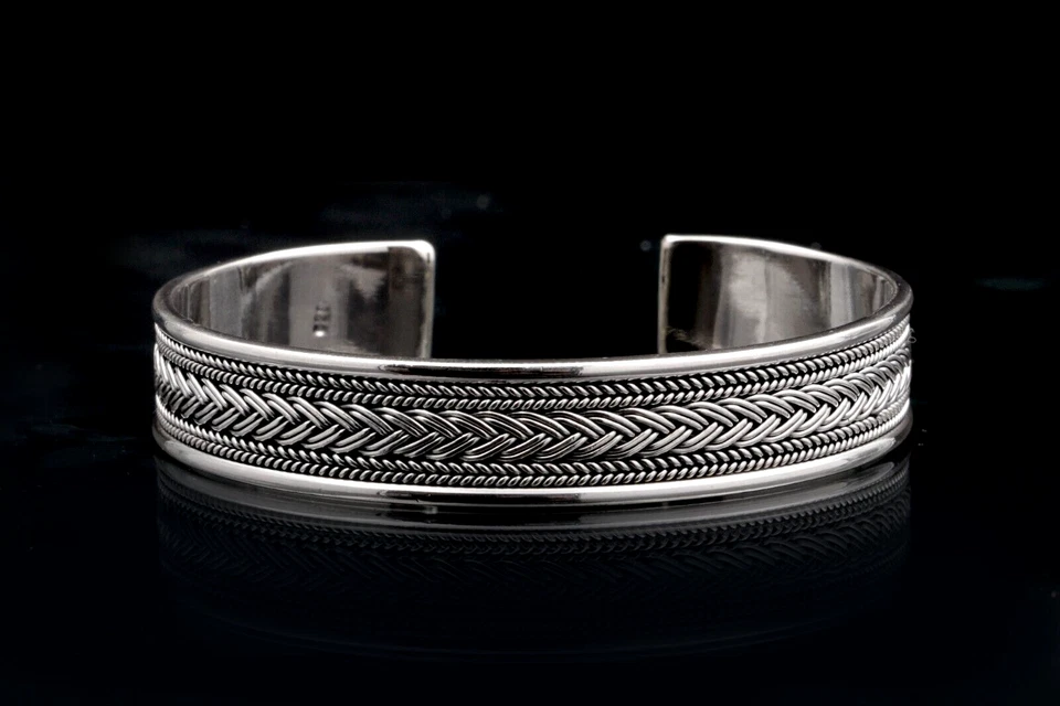 Celtic-Weave Regolabile 12MM Open-Cuff Bracciale Massiccio 925 Argento Sterling - Immagine 4 di 4