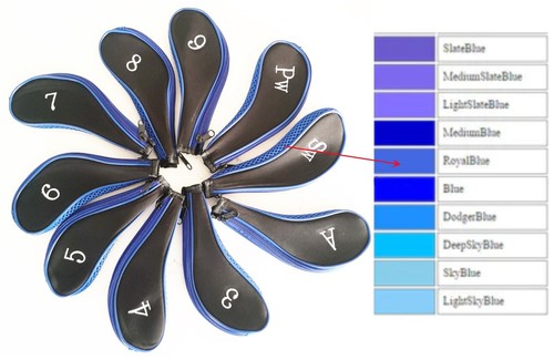 A99GOLF H08 Zippered Golf Iron Head Covers headcover 10pcs/set 3-9 Iron PW SW - Picture 6 of 32