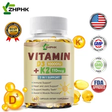 Vitamin K2 D3 Supplement Extra Strength Bone & Heart Health Non GMO,60 Capsules