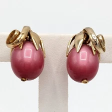 Napier Cumquat Clip On Earrings 1950s Mauve Pink Moonglow Gold Plated Kumquat