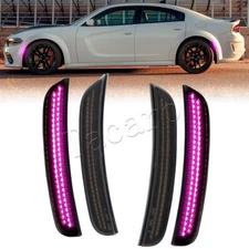 4x LED Side Marker Light Pink Purple For 15-23 Dodge Charger R/T Scat Pack SXTGT