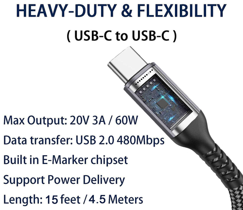 USB-C to USB-C Cable (15FT 2PACK 60W) Long Cable,Fast Charging Cord for Iphone - Picture 6 of 12