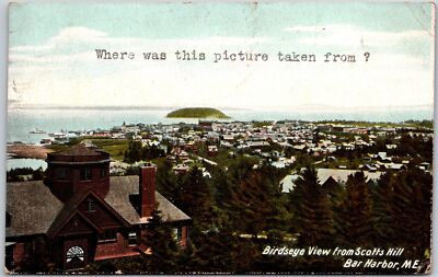 Bar Harbor ME-Maine, 1907 Birds Eye View From Cat Hill Pines, Vintage Postcard