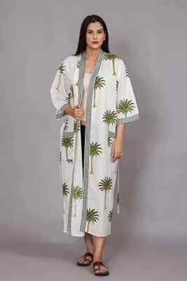 1 PC Indian block Print 100% cotton robe gown Hippie women maxi kimono dresses