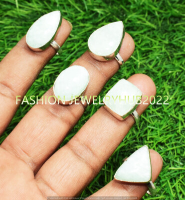 Amazonite Gemstone Handmade Rings 10pcs Lot 925 Silver Plated Jewelry