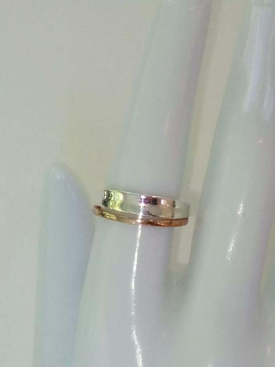 Sterling Silver 925 And Copper Two Toned Concave Ring Signed IBB TH Size 7.5