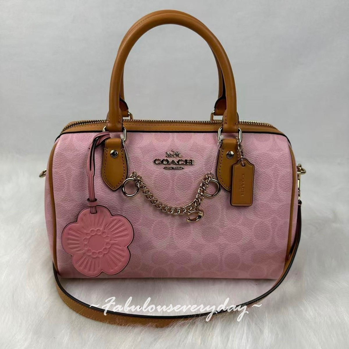 Coach Rowan Satchel Bag Signature Canvas With Charms Gold/Powder