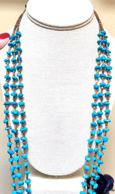 AUTHENTIC Native American, Navajo Sterling Silver Turquoise 3 Strand Necklace