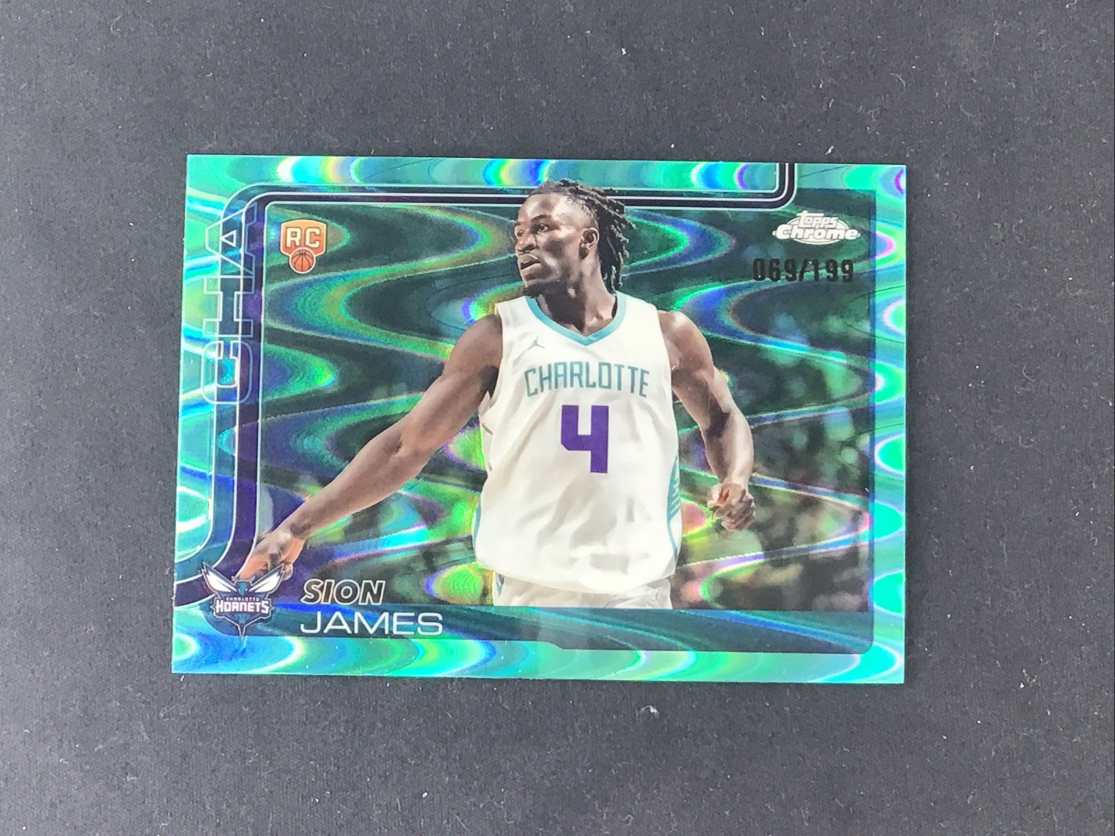 Sion James #/199 Aqua Raywave Refractor 2025-26 Topps Chrome ROOKIE Hornets #283