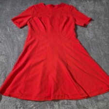 Banana Republic Womens 14 Fit and Flare Dress Red Short Sleeve Seamed Ponte