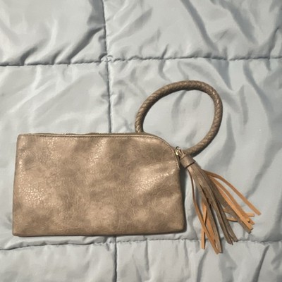 Ngil Beige Clutch Wristlet Tassel Accent Gold Hardware Inner Pockets Women's Bag