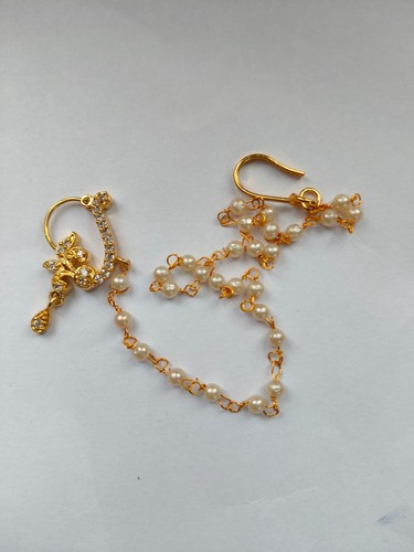 Marathi Nose Ring Indian Piercing Nath Fashion Jewelry Gold Plated With Chain