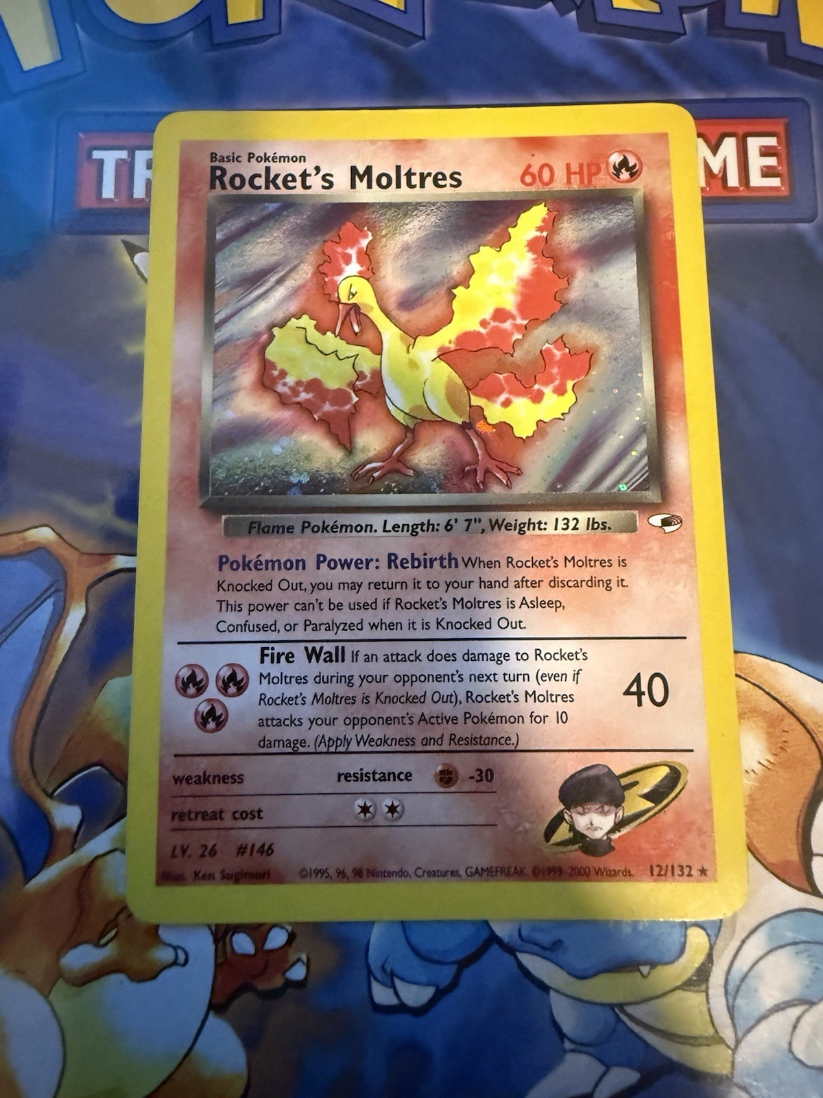 Pokemon Card TCG Rocket's Moltres 12/132 Gym Heroes Holographic Rare NM🔥