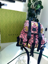 Gucci Pink/Black GG Logo Embroidered Floral Canvas Backpack