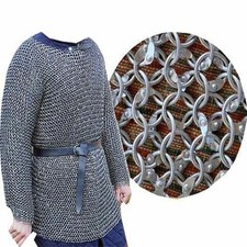 Cota de malla medieval Hauberk aluminio remachado malla recreación LARP...