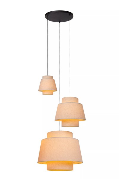 HäNgelampe Stoff Beige Schwarz B:76 Cm E27 Esstisch Pendelleuchte Blendarm-image