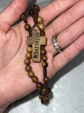 ROSARY Round Olive Wood Beads, Jerusalem Wooden Cross Holy Land Pre-owned B3C