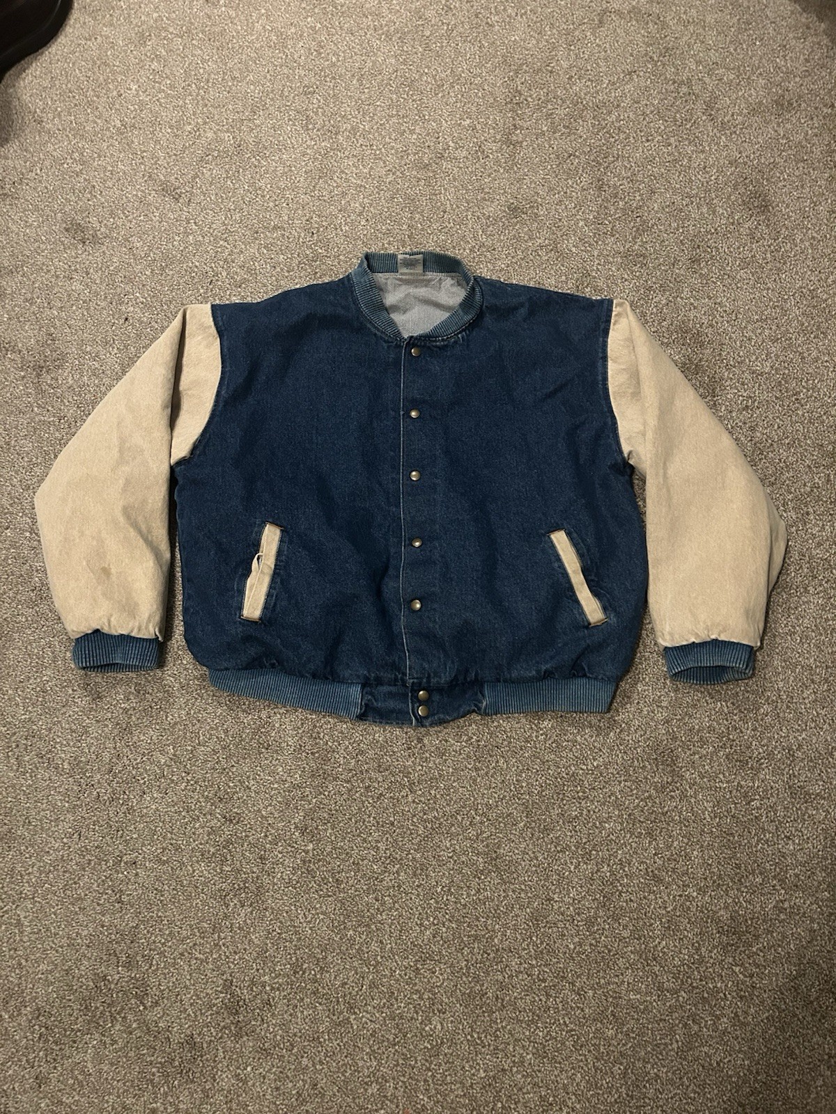 Vintage 90s Denim Varsity Jacket Baggy Oversized XL LA Loving Bomber