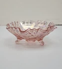 Jeannette Iris & Herringbone Pink Iridescent Footed Bowl Carnival Glass Vintage
