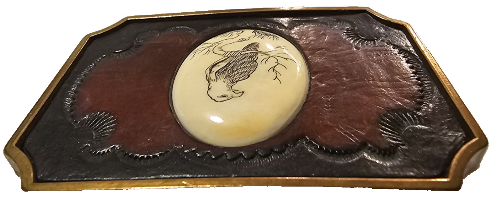 Vintage BTS Solid Brass Leather, Eagle Scrimshaw … - image 3