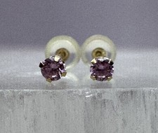 14K Solid Gold Pink 3MM Crystal Solitaire Stud Earrings