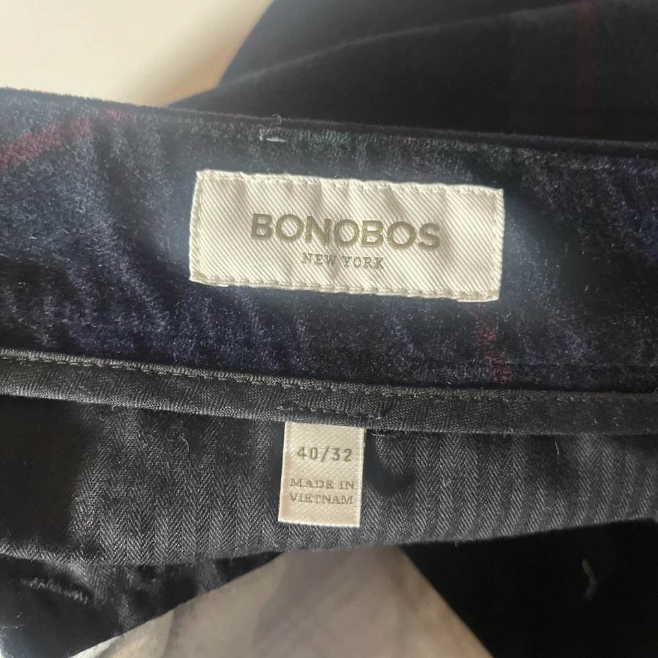 Bonobos Pants Mens 40 x 32 Slim Blue Green Tartan Plaid Casual Chino Felt Velvet - Image 4 of 4