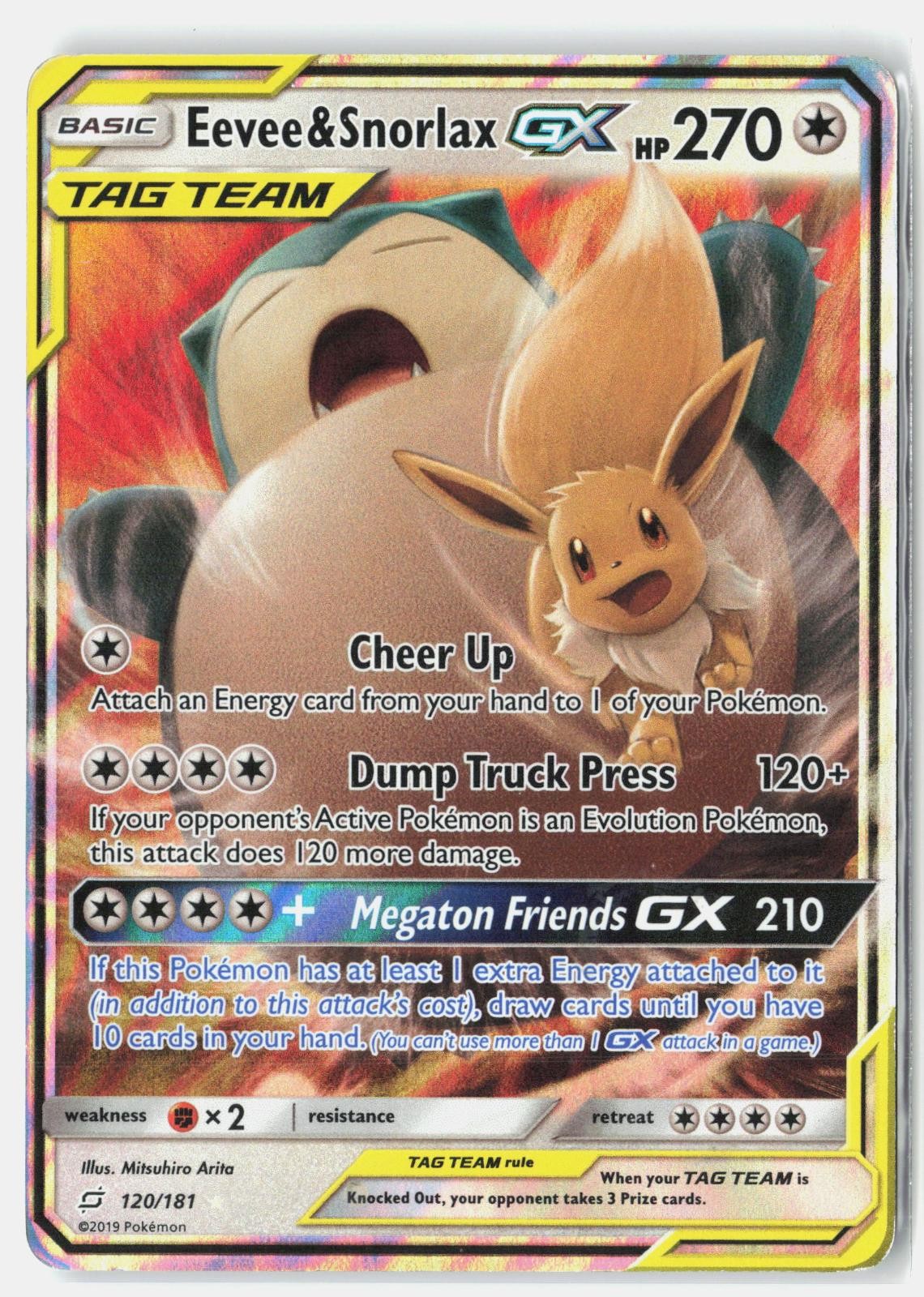 Eevee & Snorlax GX 120/181 HOLO GX Rare Team Up Pokemon Holo HP Mitsuhiro Arita