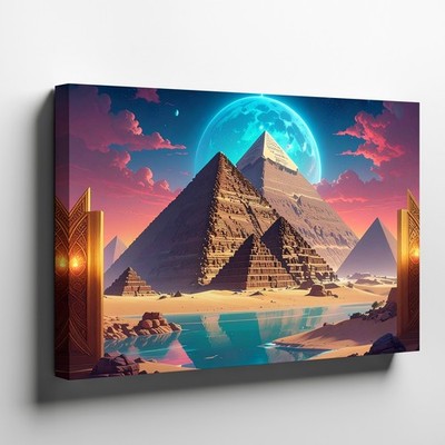 Wall Art Canvas a Fantastical Rendering of the Pyramids of Giza Under a