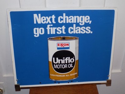 Vintage Exxon Uniflo Motor Oil Double Sided Gas Pump Top Metal Sign