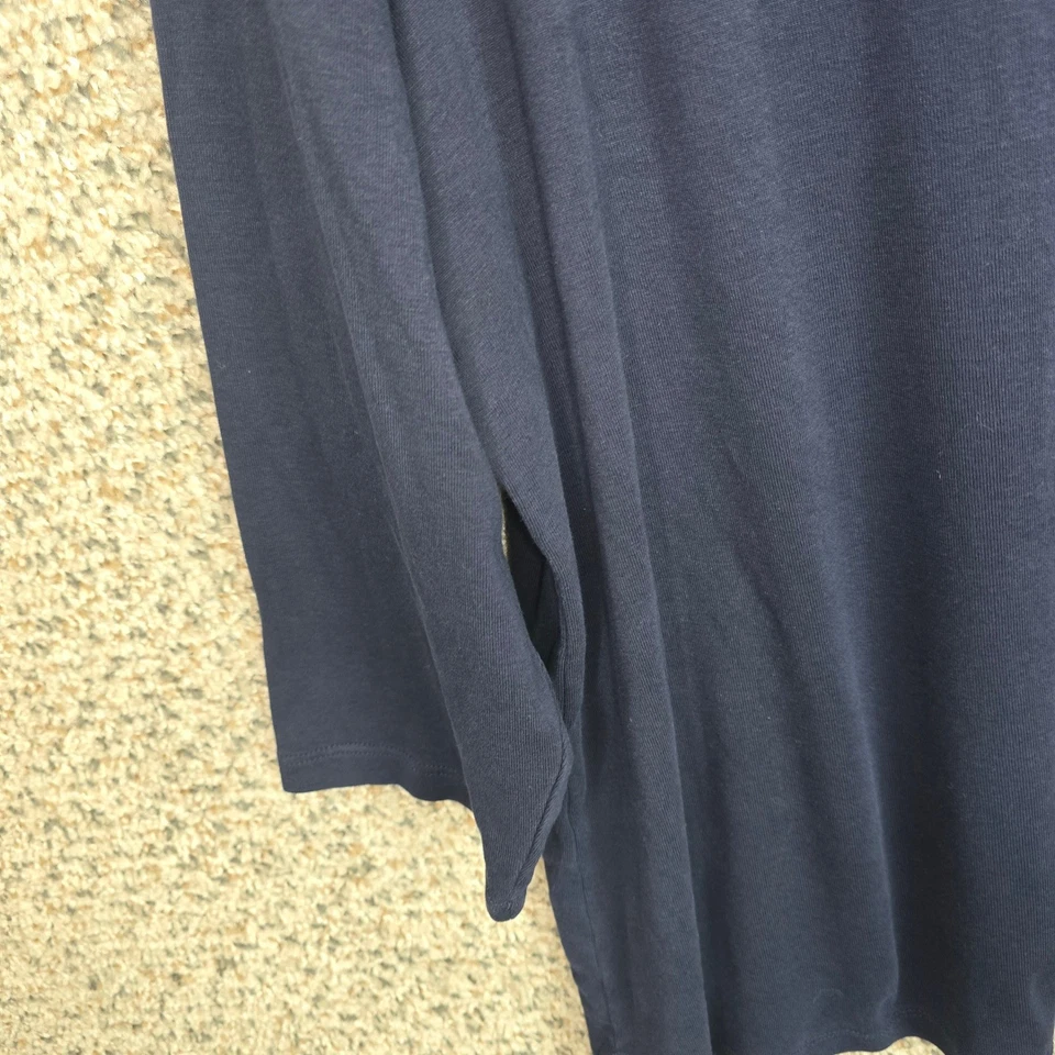 Talbots Top Womens Plus 2X Navy Blue Lace Trim V Neck 3/4 Sleeve Cotton Ladies - Imagem 2 de 4