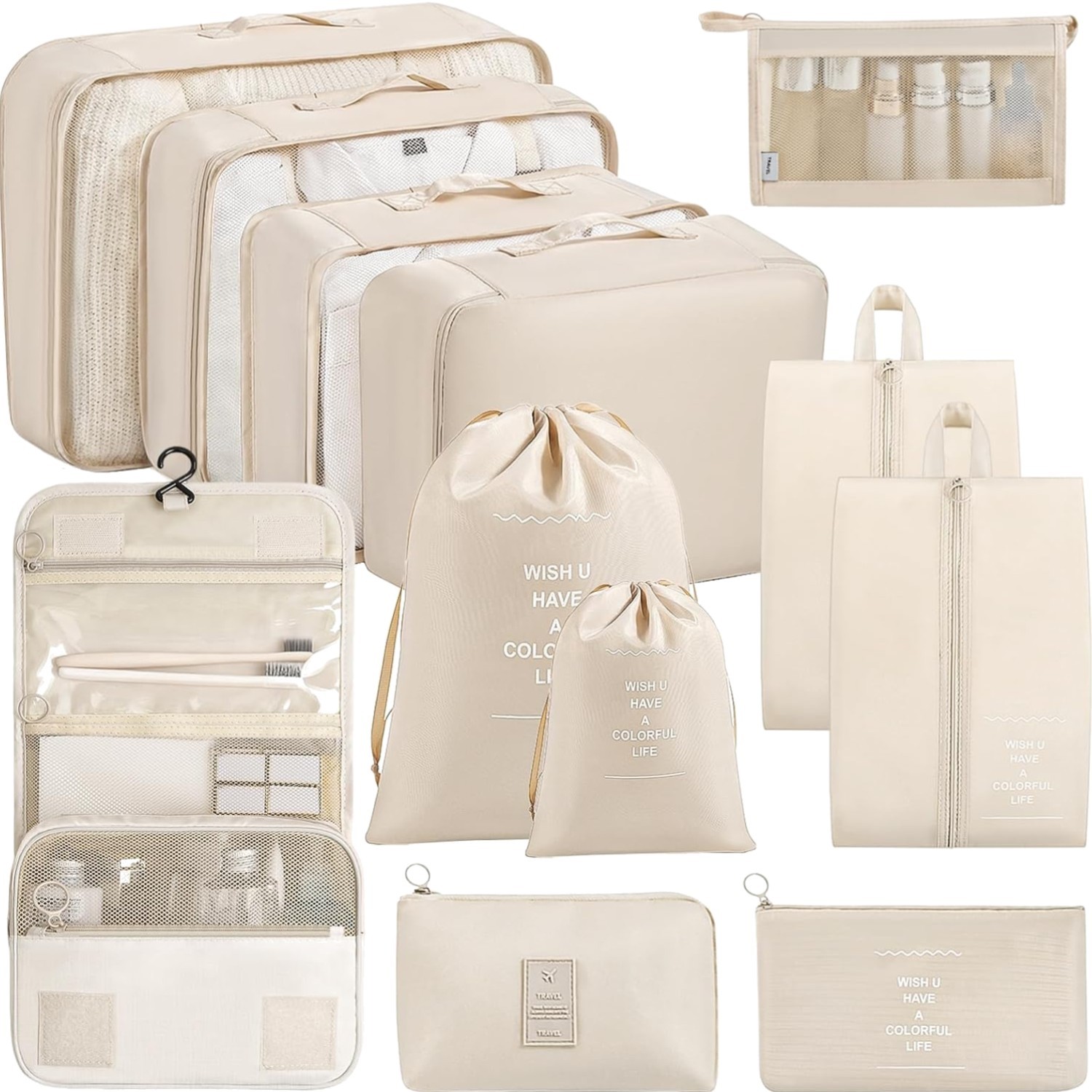 Organisateur Valise Beige 12 Pcs : Dites Adieu au Désordre dans vos Bagages de Voyage