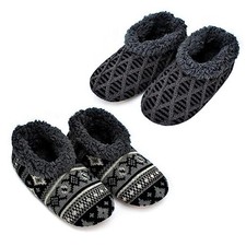 cosyone1997 2-Pair Men's Slipper Socks Fluffy 10-11 2-pair Knit Black  Grey