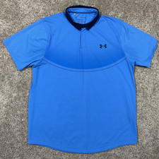 UNDER ARMOUR Iso-Chill Heatgear Polo Mens Large Short Sleeve Curved Hem Blue