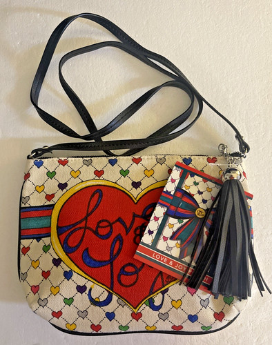 Brighton Love & Joy Crossbody Pouch Purse Canvas Handbag Tassel Red White Black