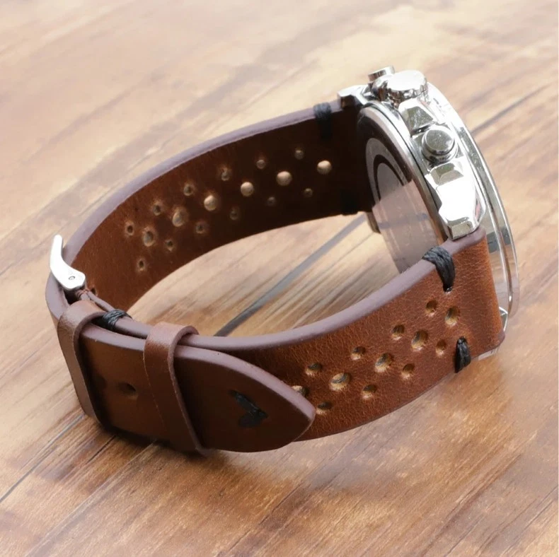 Cinturino pelle traforato testa di moro marrone nero rosso 18mm 20mm 22mm 24mm - Immagine 4 di 4