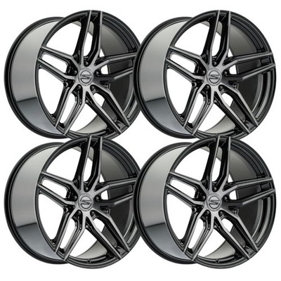 (Set-4) Select Shadow 18x8.5 5x112 38mm Black Brushed DDT Wheels Rims 18 Inch