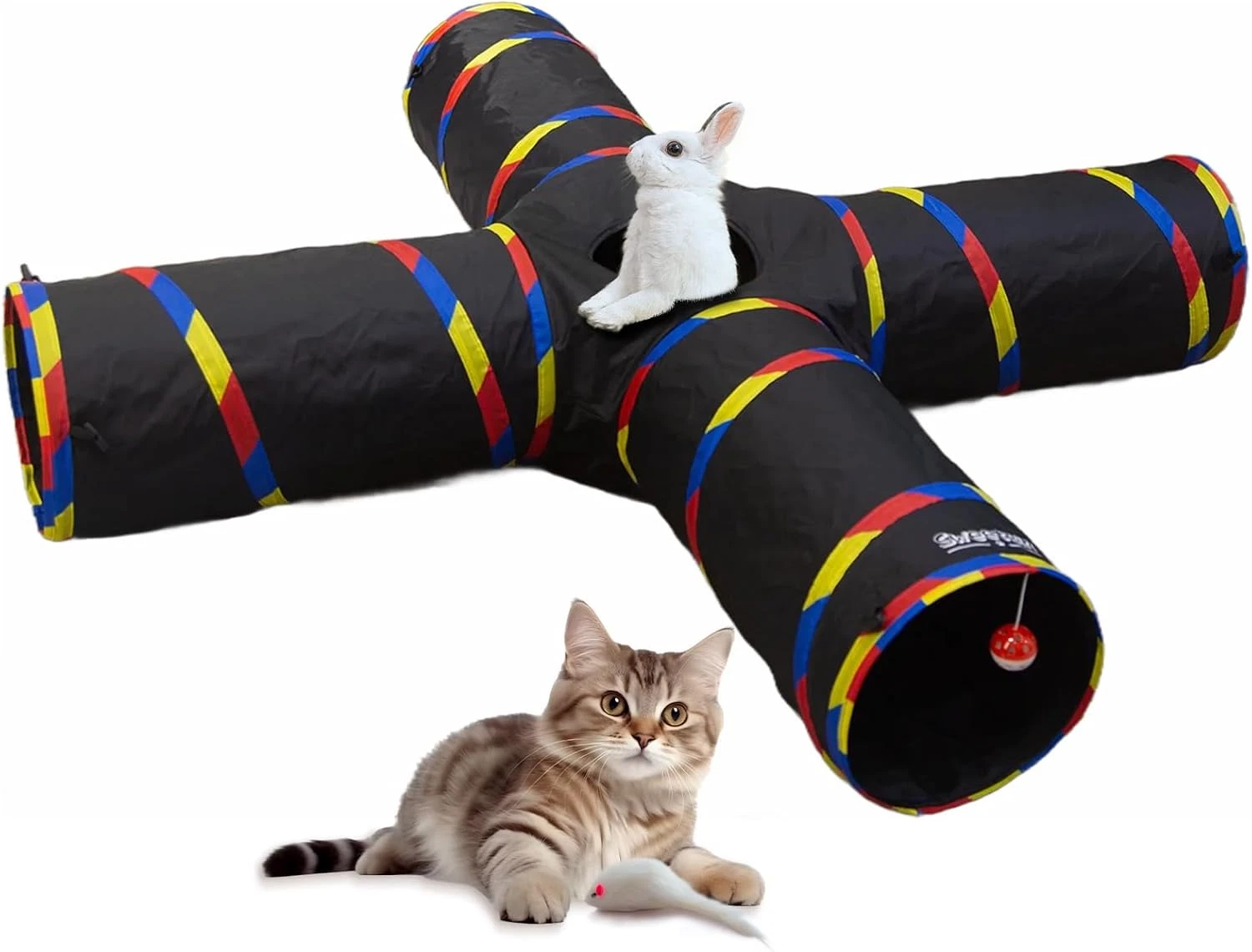 4 Way Cat Tunnel Interactive Toy Collapsible Tube Indoor Cats Play Peek Hole Kit
