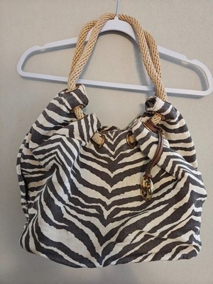 MICHAEL Michael Kors Brown/Cream Tiger Print Canvas Marina Drawstring Hobo bag