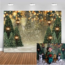 7x5 Ft Winter Christmas Photography Backdrop Glitter Bokeh Green Pine Tree