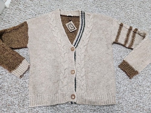 MYSTREE Wool Blend Neutral Tones Brown Button Front Cardigan Medium NWT