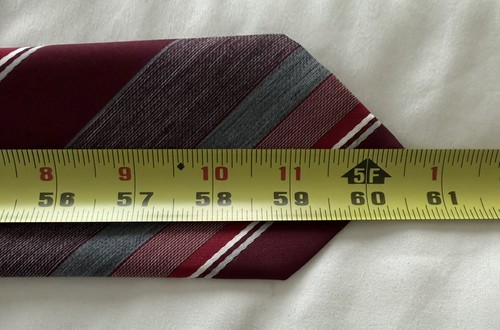 Vintage Damon Extra Long Silk Necktie Red & Grey Striped Repp Tie  - Picture 6 of 7