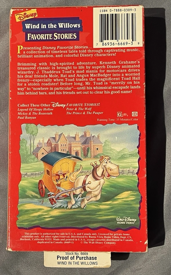 Disney Favorite Stories: Wind in the Willows (VHS,1996) Foto 2 de 3