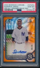 PSA 10 RODERICK ARIAS AUTO 2022 Bowman Chrome ORANGE WV REFRACTOR/25 RC GEM MINT