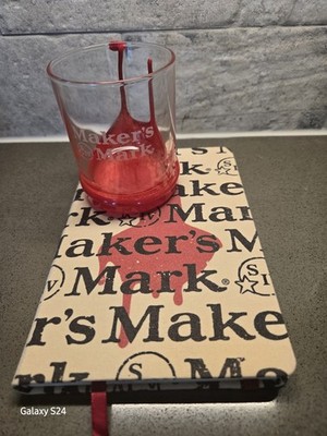 Makers Mark Bourbon Whiskey Glass - Red Wax Dipped & 8'' x 5'' Notebook