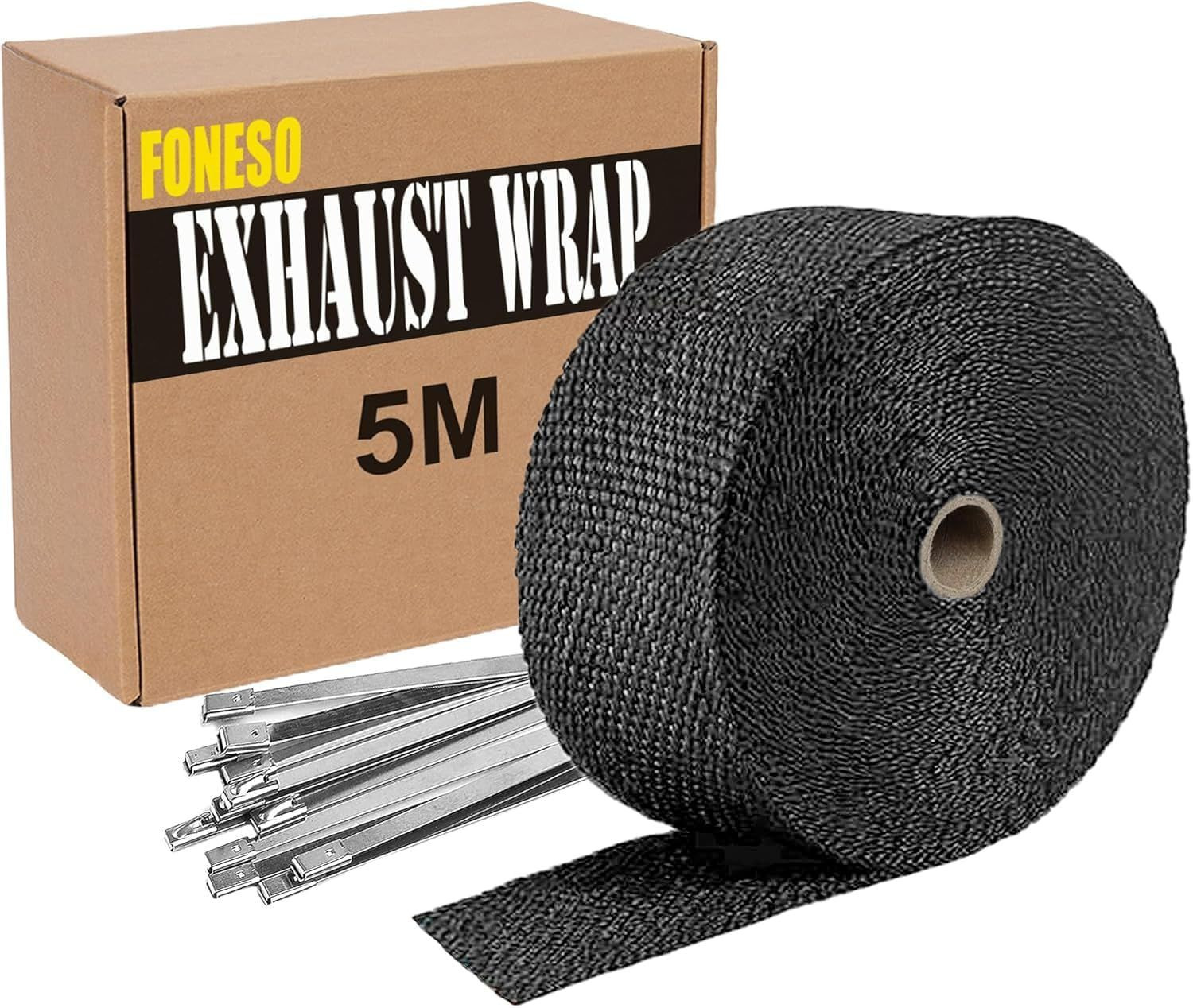 Foneso Car Exhaust Wrap 5M High Temp Heat Shield Tape, Titanium Black Pro